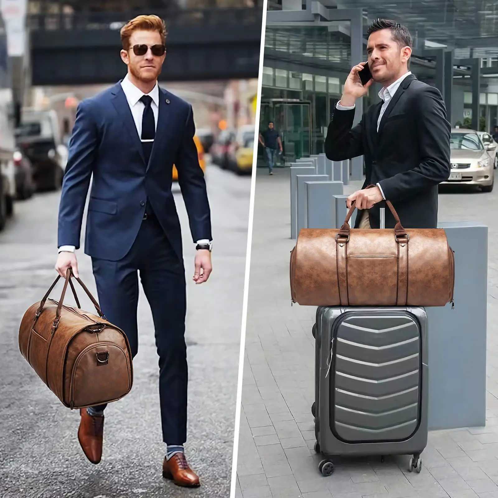 Geestock PU Suit Travel Bag Large Capacity Carrying Garment Bag Business Flight Luggage Travel Bag With Shoe Pouch For Men Women M250603