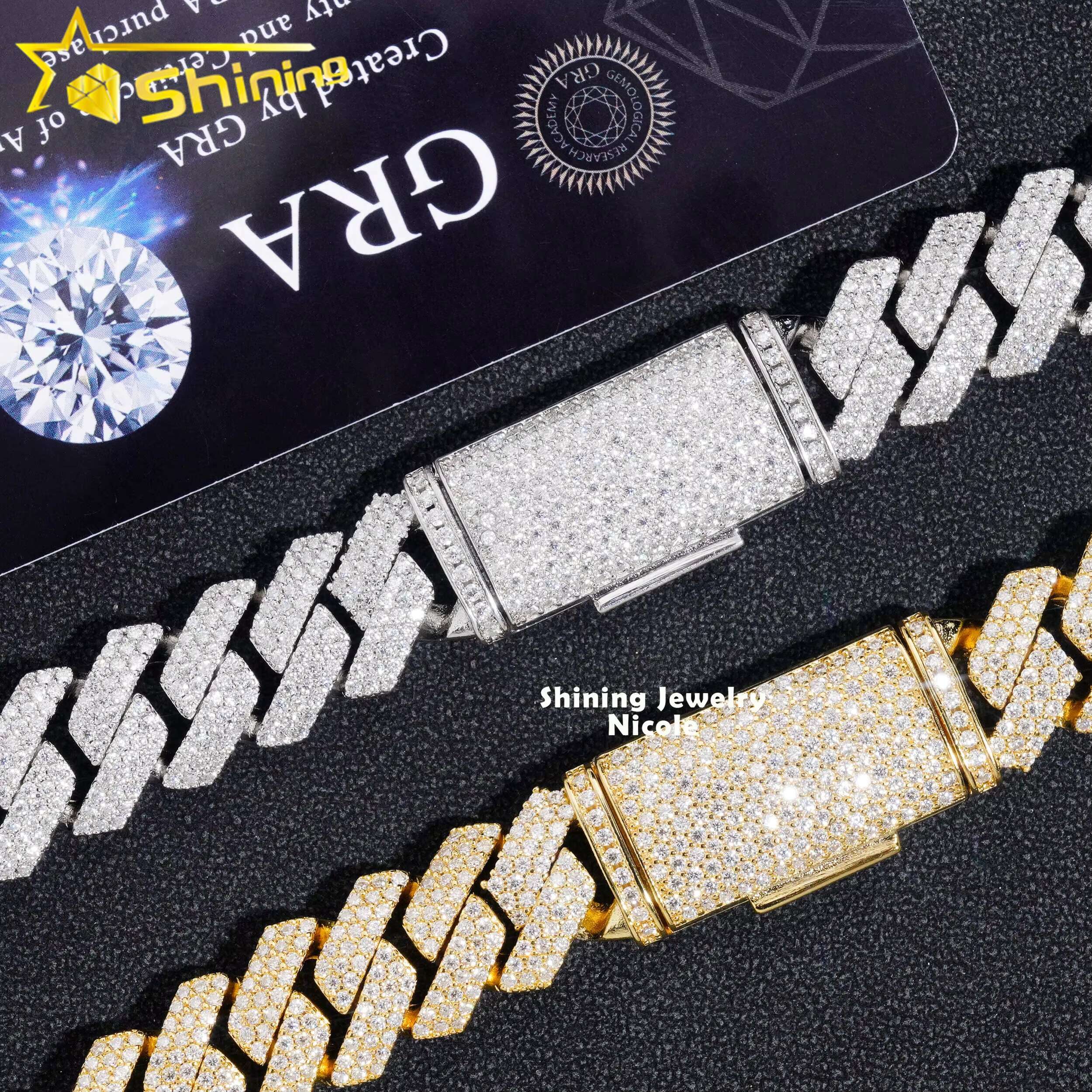 Hot Selling Regular Prong Setting 14mm Silver 925 Moissnaite Cuban Link Chain