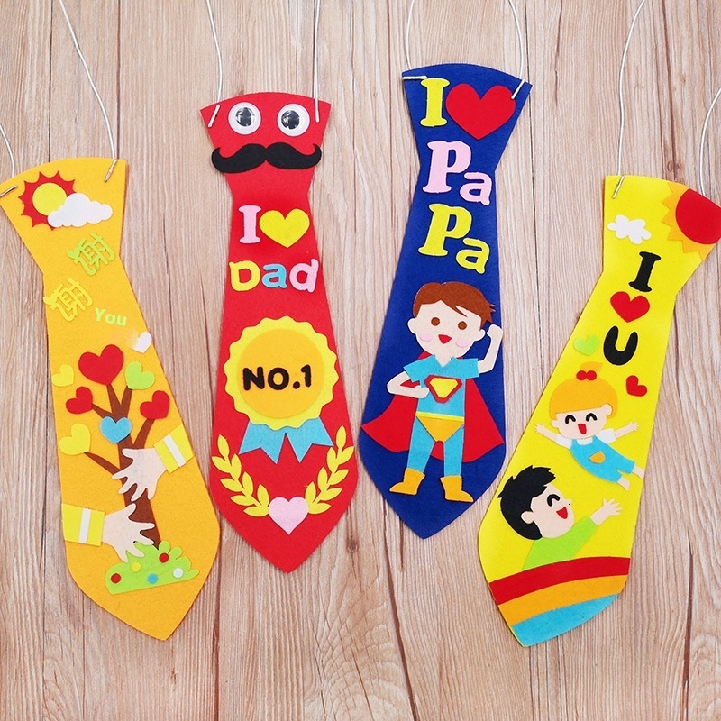 Father's Day DIY Handmade Tie Non-Woven Fabric Sticker Craft for Children Material Kit Educational Kindergarten Creative Gift