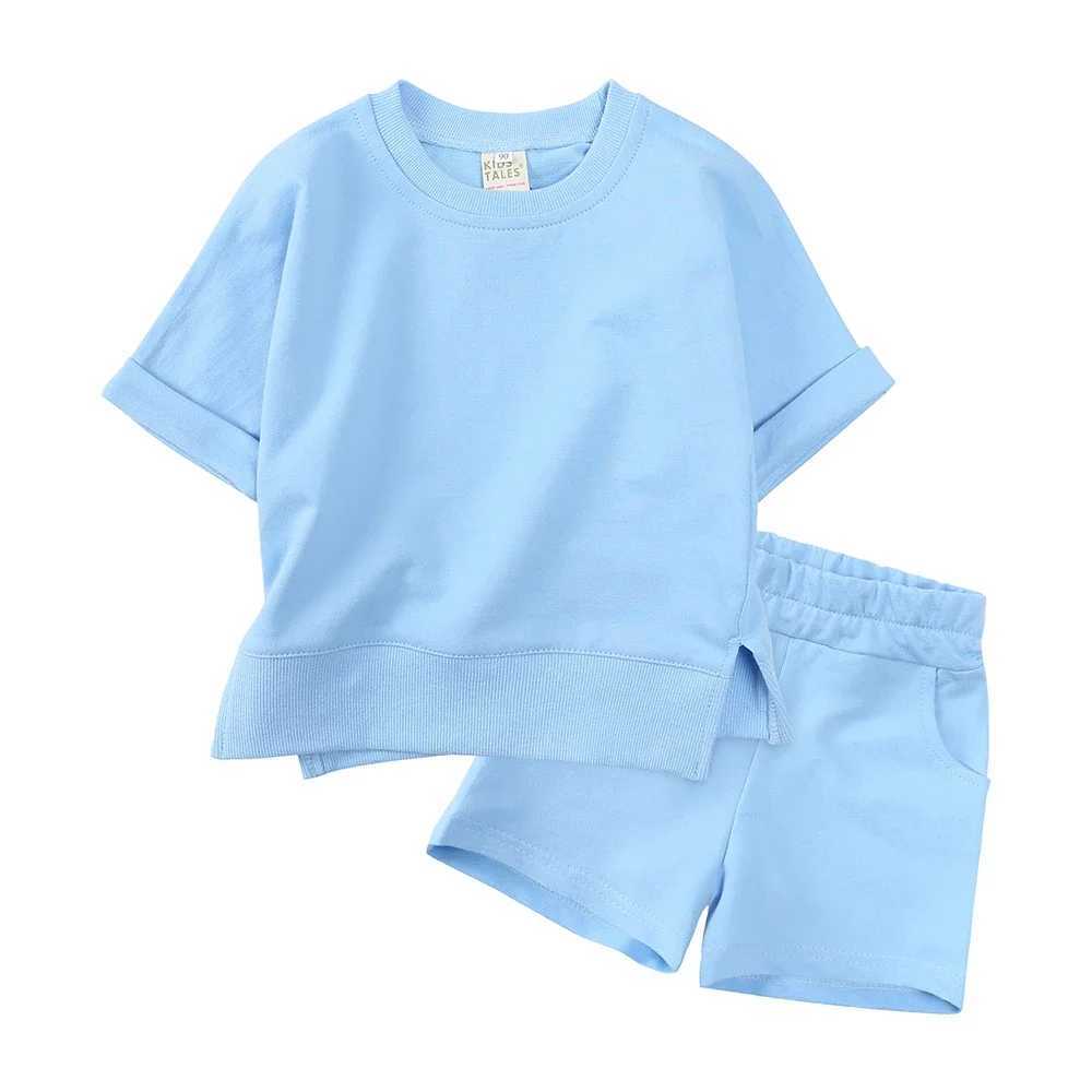 Kids Baby Boy Girl Summer Sport Clothes Toddler Solid Cotton Casual Crewneck Short Sleeve T-Shirt+Shorts Children Casual Outfits T250603
