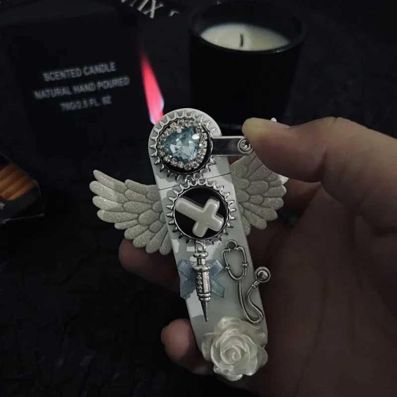 New Angel Wings Pure White Iatable Lighter Windproof Jet Flame Holy Flame Lighter Cigarette Accessories Girl GiftC250603