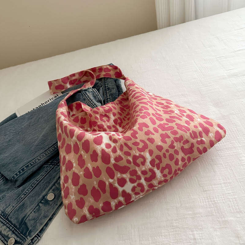 Leopard Print Canvas for Women 2025 New Trend Korean College Style Tote Casual Large Capacity Handbag Shoulder Bag