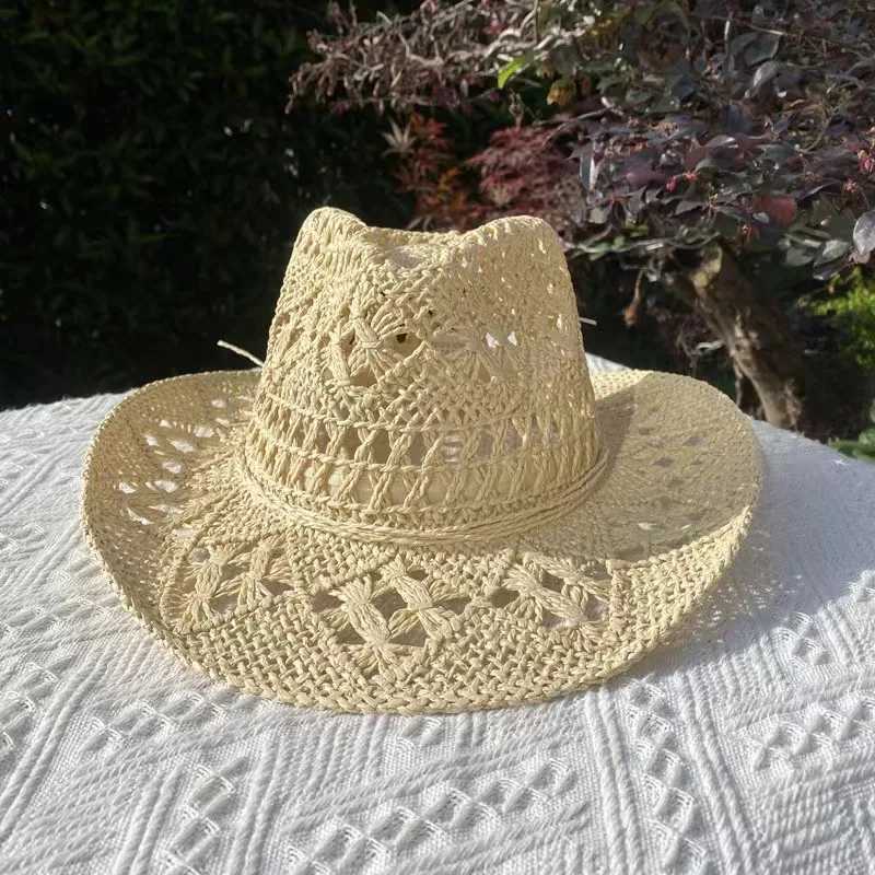 Western Cowboy Straw Hat Women Fashion Large Brim Straw Hat Party Outdoor Summer Cowboy Sunshade Jazz Hat Sombrero Vaquero Hombr W250602