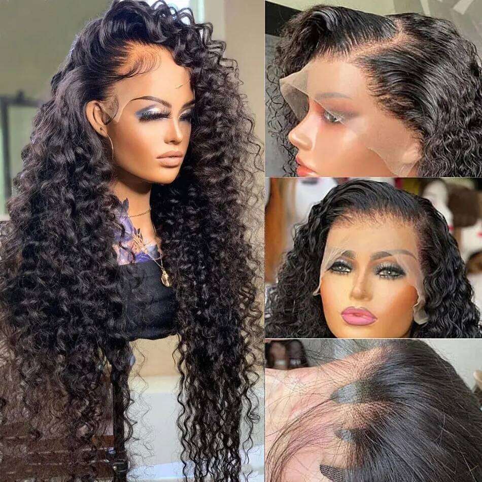 40 42 Inch Curly Front Human Hair Wigs For Black Women Pre Plucked Transparent 13x4 Deep Wave Frontal 13x6 Hd Lace Wig