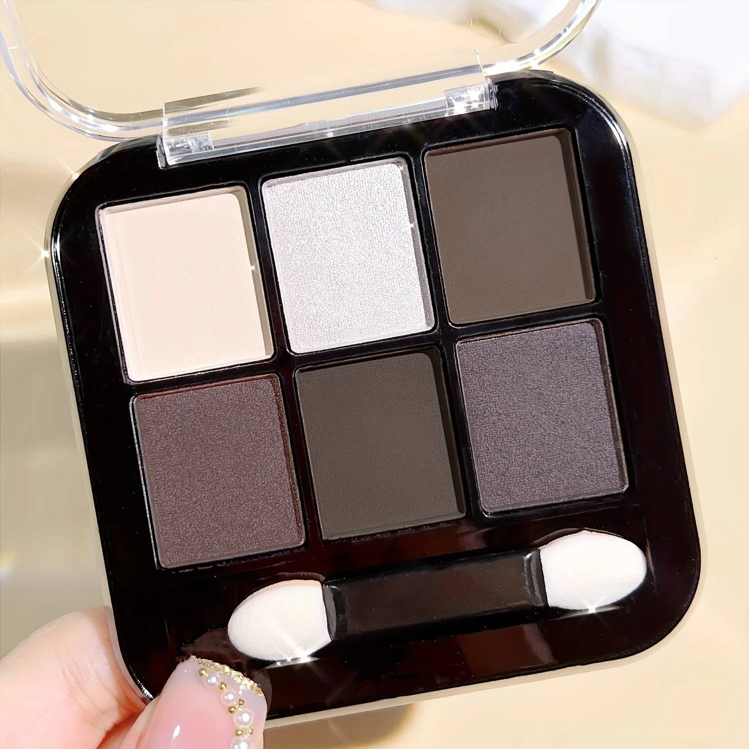 6 Colors Palette With Brush Matte Pearly Glitter High Pigmented Eyeshadow y Makeup Brown Color Brightening Eyelid