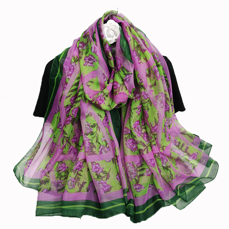 for Women Fashion High-end Imitation Silk Soft Gauze Shawl Versatile Thin Sun Protection Neck Warmer Floral Scarf
