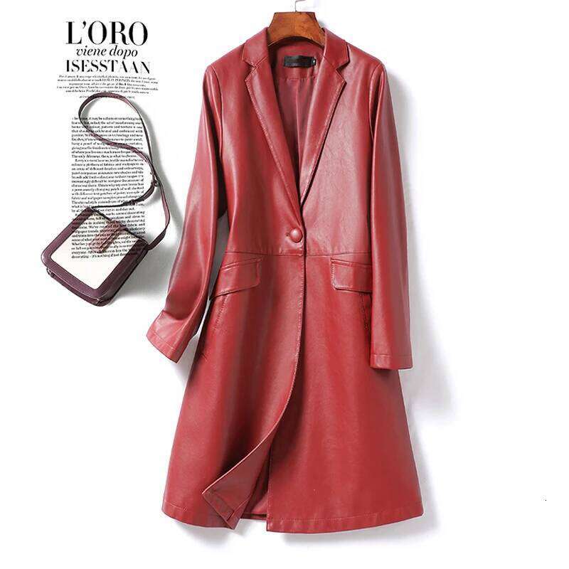 Sheepskin Coat Women Midi-length Outwear 2024 Fall Winter Blazer Collar Single Button Ladies Split Leather Trench