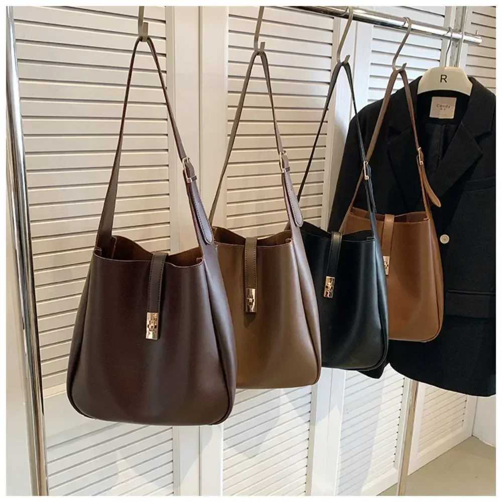Vintage 2 PCS/SET Simple Solid Color Shoulder Bags for Women 2024 Leather Handbags and Purses Lady Designer Underarm Bag Bags W250602