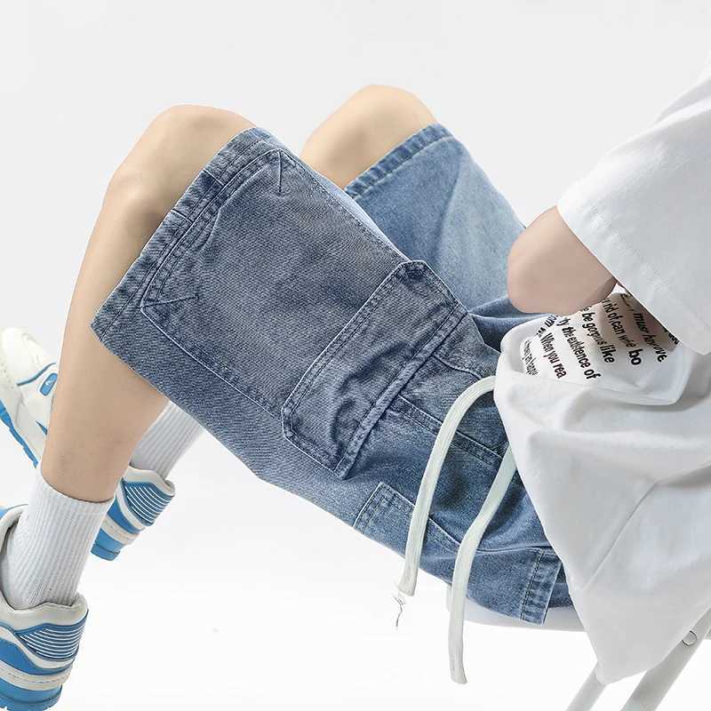 Summer Workwear Denim Shorts Street Mens Loose Straight Shorts Stretch Waist Casual Jogging Outdoor Five-Cubic Pants T250603