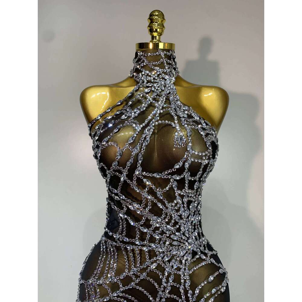STOCK Sparkly Dia Women Sexy Mesh Jumpsuit Nightclub Bar Party Show Gogo Dancer Clothing Drag Queen Outfit Stage Costume