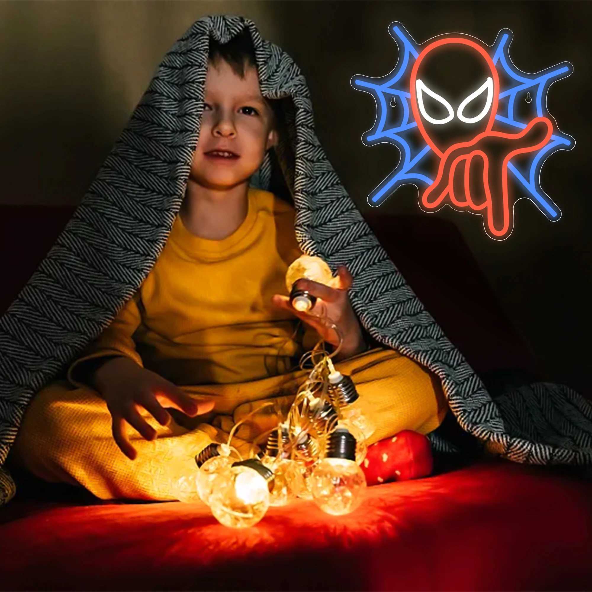 Spider Neon Sign for Wall Decor Anime LED Light Up Sign Spider Room Decor for Boys Bedroom Christmas Birthday Gifts for Kids XJ250602