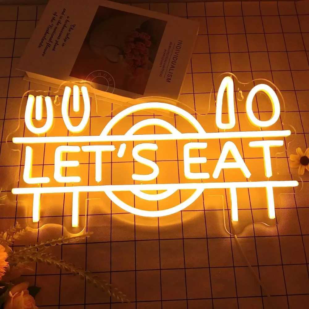 Lets Eat LED Neon Light Sign Fork Knife Spoon Plate Dish Food Restaurant Kitchen Canteen Party Wall Sign Decor Gift USB Powered XJ250602