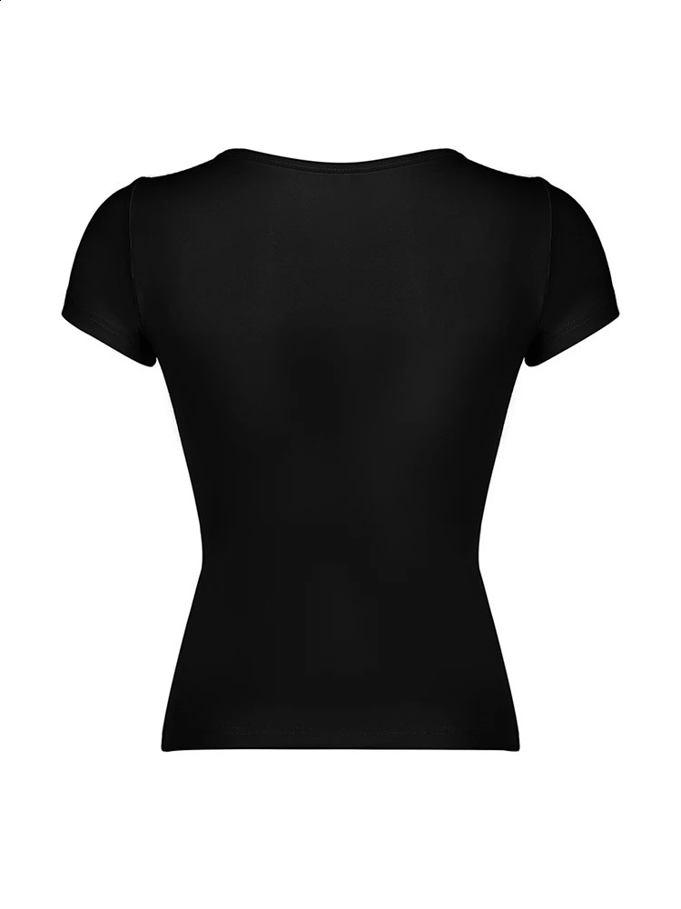 Japanese Kawaii Contrast Lace Tie Bow Square Collar Slim Short Sleeve Black T Shirt Women Pink Sweet Balletcore Cute Tees 250521