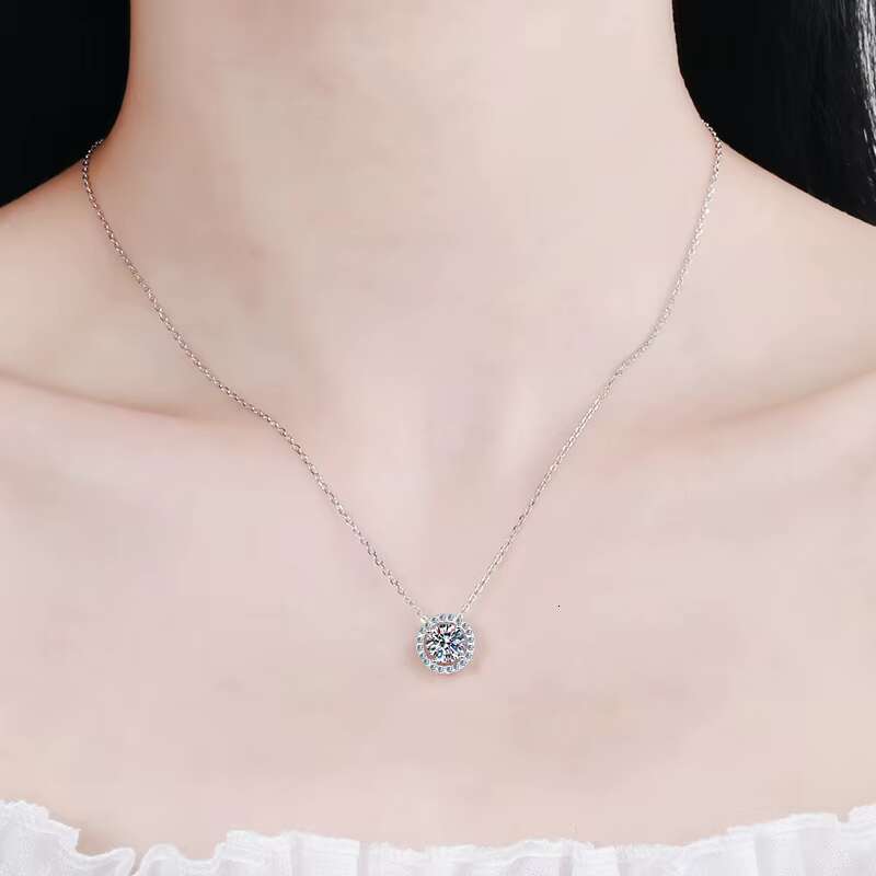 925 Sterling Silver Moissanite Necklace 1 Simple Round Pendant Moissanite Diamond Necklace for Women