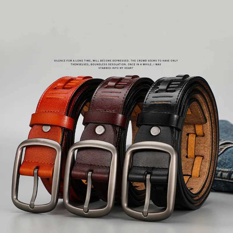 New Genuine Leather Mens Belt Retro Business Fashion Belt Men Alloy Needle Buckle Handmade Personalized Woven Waist Belt for Men XJ250602