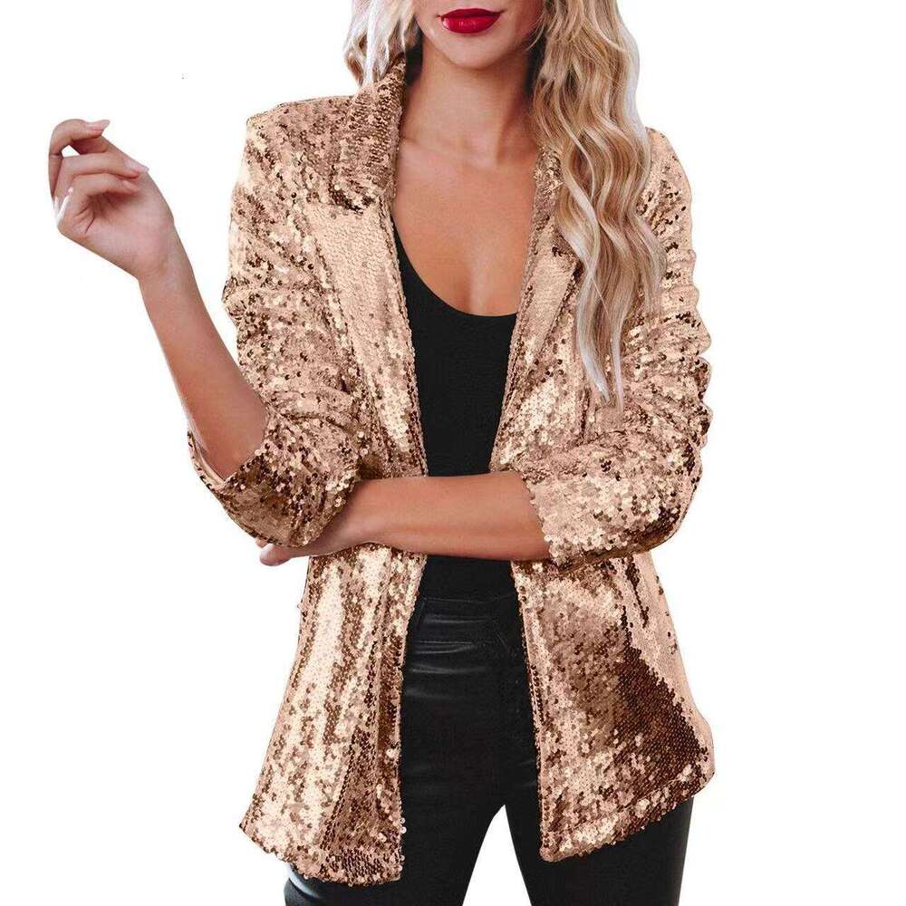Women's Casual Sequin Top Multi-Color Long Sleeve Elegant Blazer Ins B5