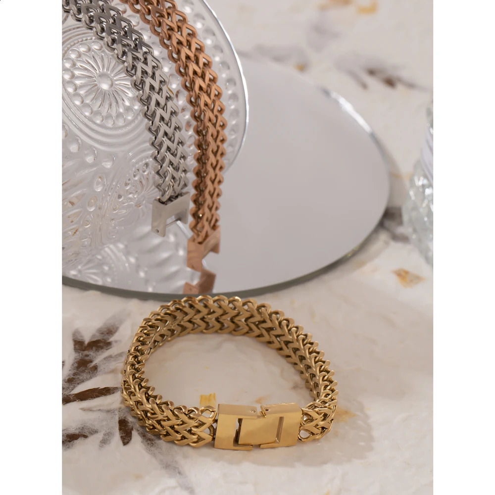 Yhpup Unisex Jewelry Stainless Steel Cuban Link Chain Bracelet Bangle Man Women Plated Gold Heavy Metal Waterproof Men 250530