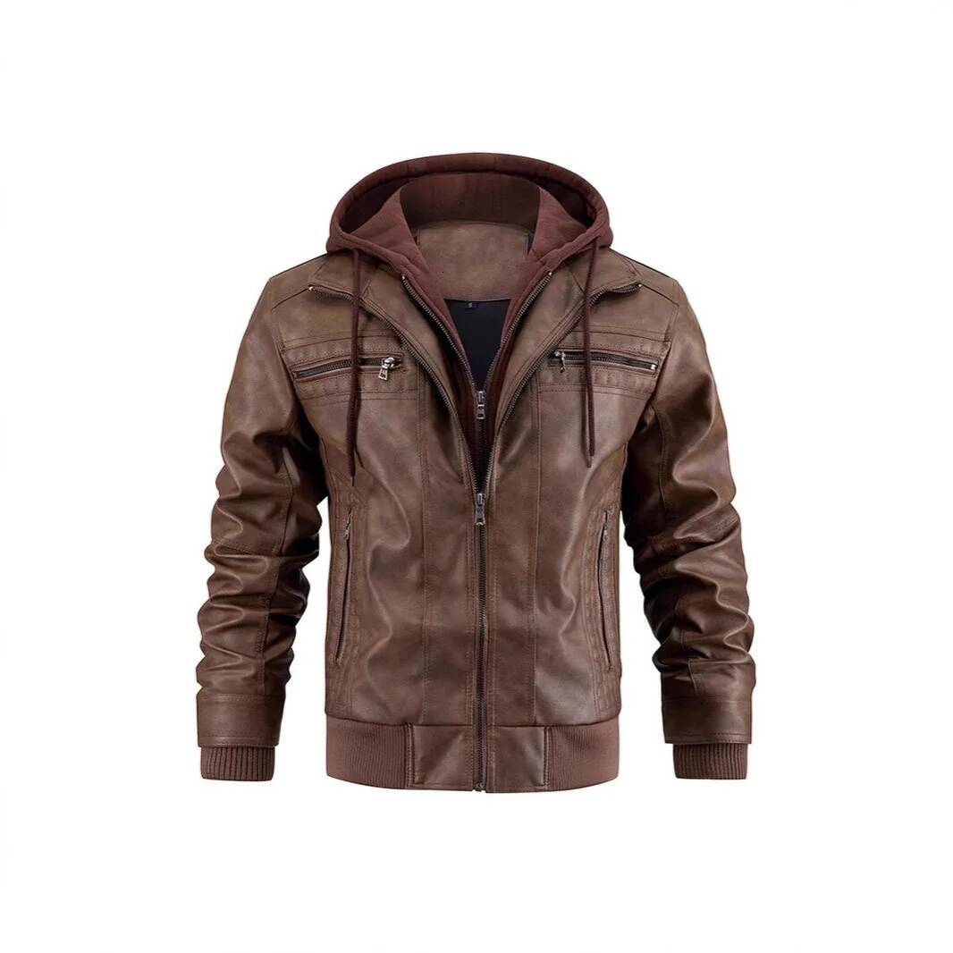 Hooded Windproof Male Street Moto Style Jackets New High Quality Blazers Men's Casual PU Leather Jacket