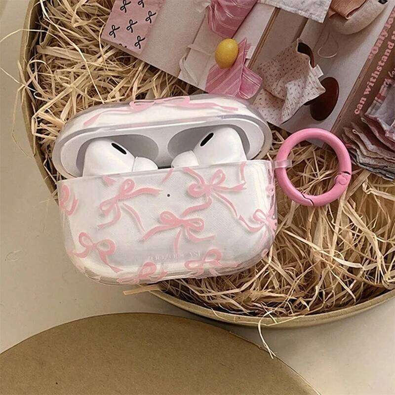 Pink Bow 1/2/3/4 Soft Protective Bluetooth Wireless Earphone Cover for Pro 2 Case with Keyring