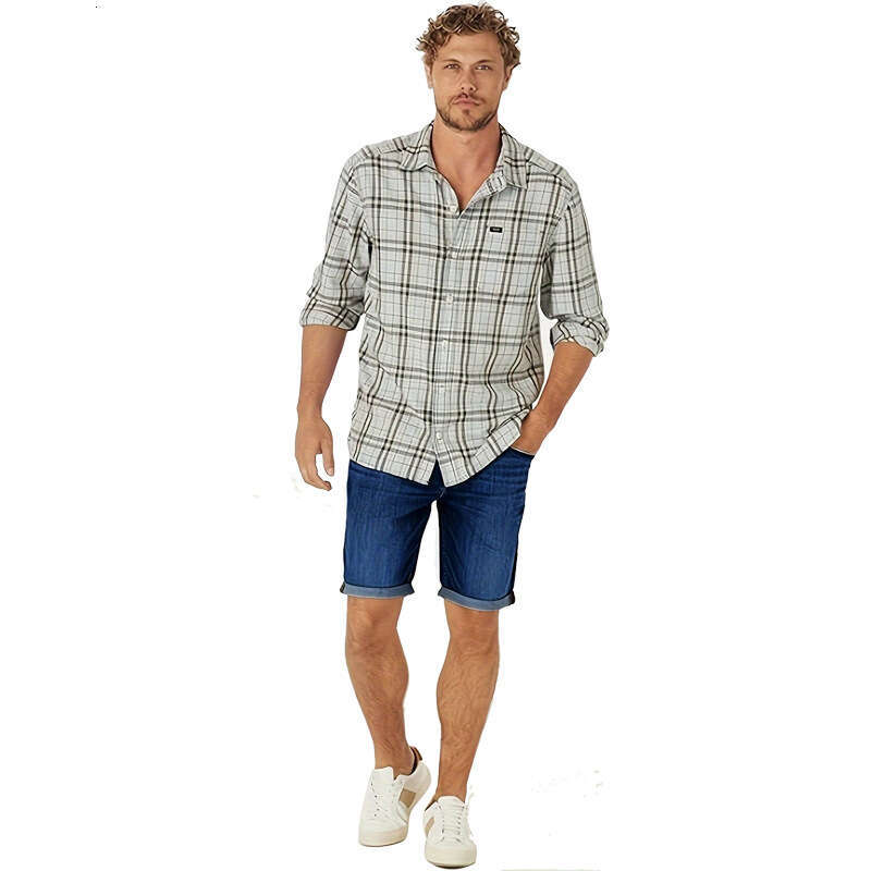 Fashion New Men's Casual Straight-Leg Cuffed Denim Shorts Five-Point Pants B5