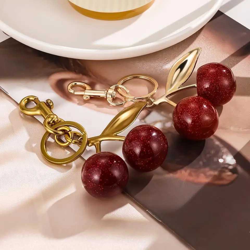 Fashion Red Cherry Keychain Summer Fruits Cherries Pendant Keyring For Women Men Jewelry Bag Accessory Gift Large Size CherryXJ250602