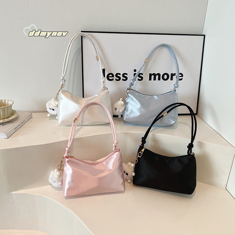 Korean Style Elegant Glossy Satin Underarm for Women 2024 Spring Summer New High-end Fashion Casual Shoulder Small Bag ddmynov
