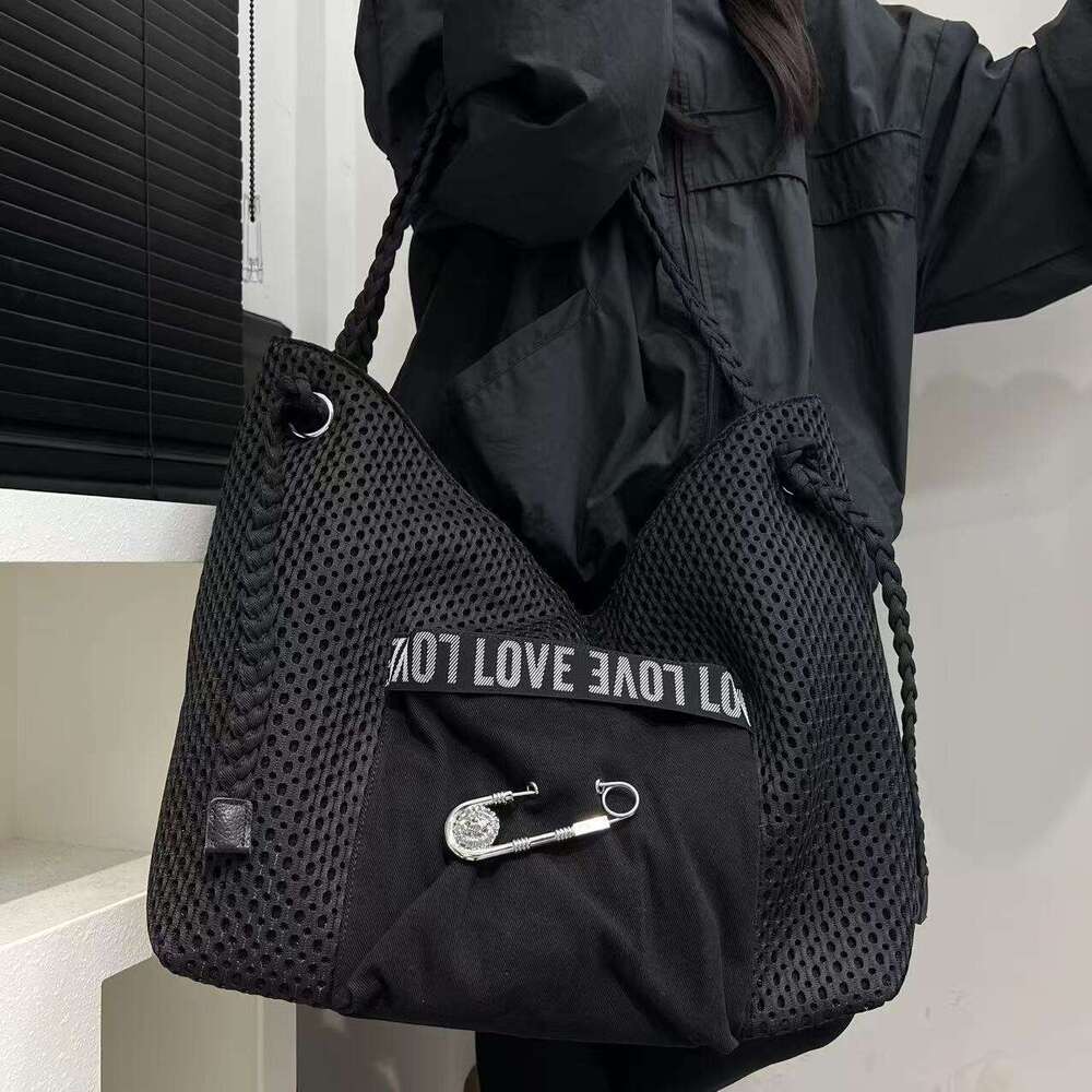 Exclusive Women's Casual Korean Style New Woven Shoulder Strap Crossbody Personality Large Pin Tote Bag