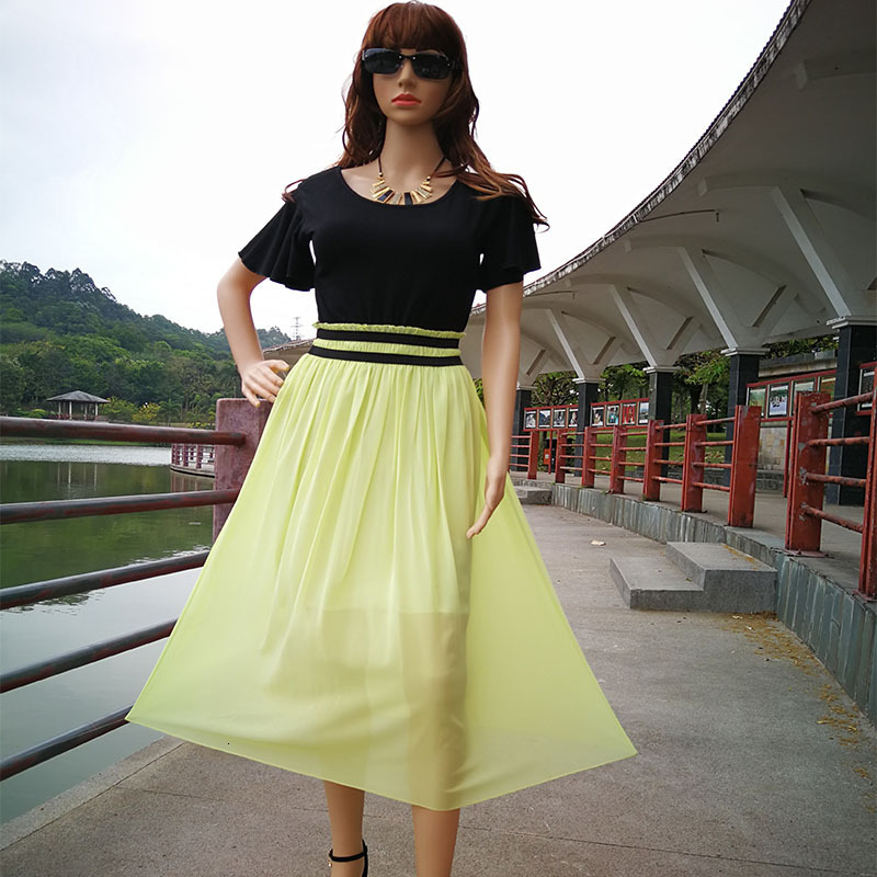 women's wear 2025 New Chiffon Patchwork Color Block Flared Plus Size Women's Dress