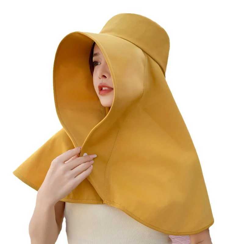 Summer Hats for Women Outdoor UV Anti Neck Protection Sun Visors for Lady Fishing Hiking Wide Brim Shawl Sunscreen Ponytail Cap W250602