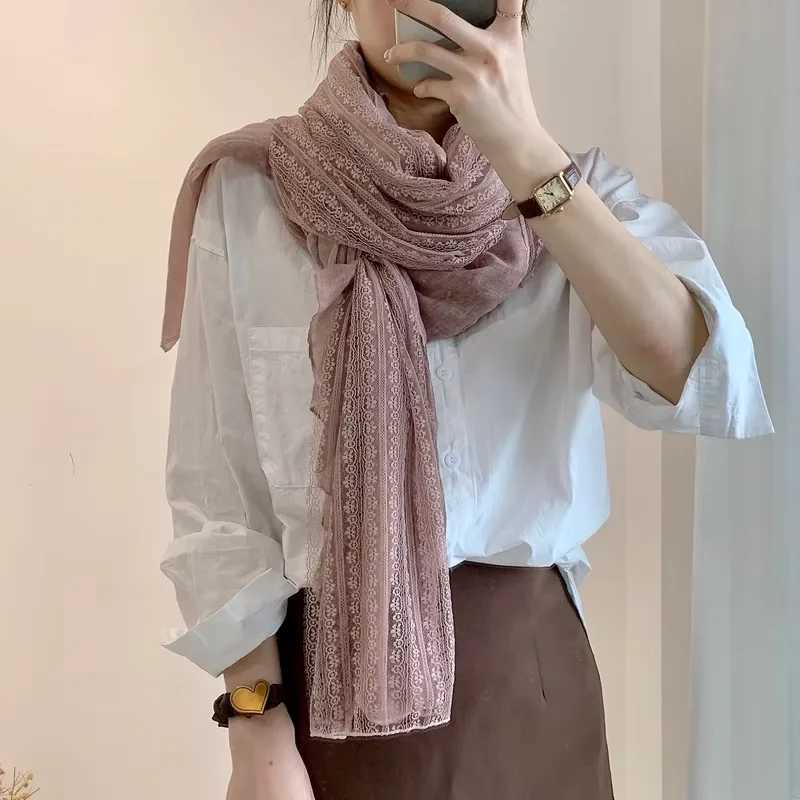 Cotton linen Lace Silk Scarf Women soft cotton Scarves Shawls wraps bandana women Luxury brand Designer Cashmere scarf W250602