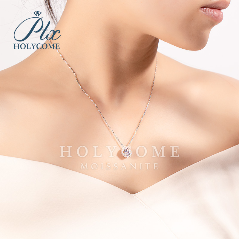 Cushion Shape Halo Design Pendant GRA Certified 1ct D Color VVS Silver 925 Chain Pass Diamond Tester Pendant Moissanite Necklace Women