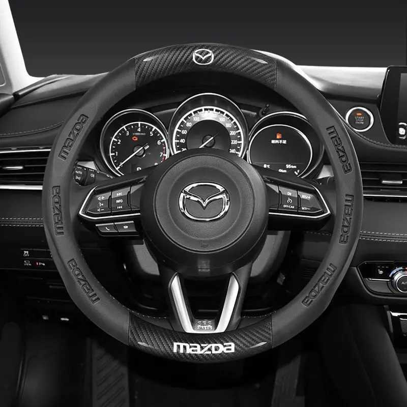38CM Carbon Fiber Leather Steering Wheel Cover For Mazda 2 3 CX5 CX30 CX8 CX3 Mazda2 6 5 CX9 BT50 Car Accessories R250603