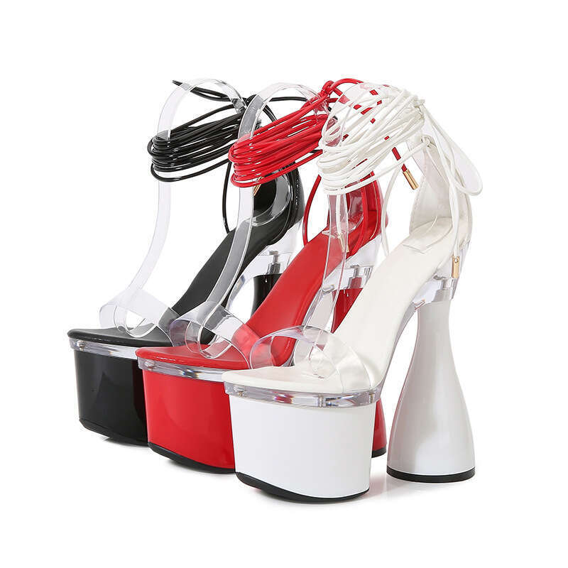 Super High Heels Sexy Strappy Roman Heels 18Cm Catwalk Stage Performance Shoes Extreme High Large Size Chunky Heel Women's Sandals Platform High 