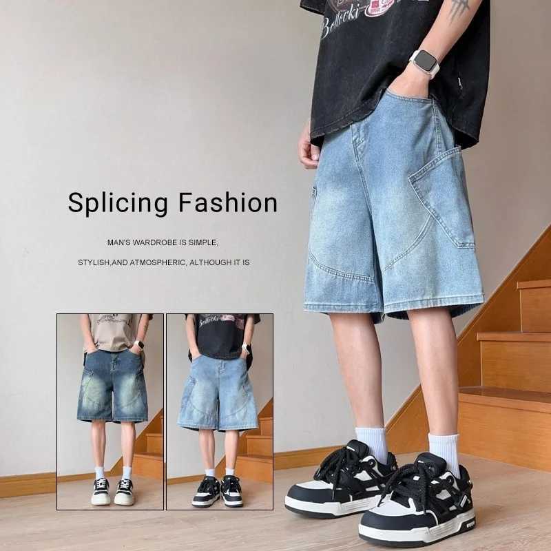 Vintage Denim Shorts Men Summer Thin Fashion Student Korean Casual Loose Big Pocket Wide Short Jeans Male Streetwear T250603