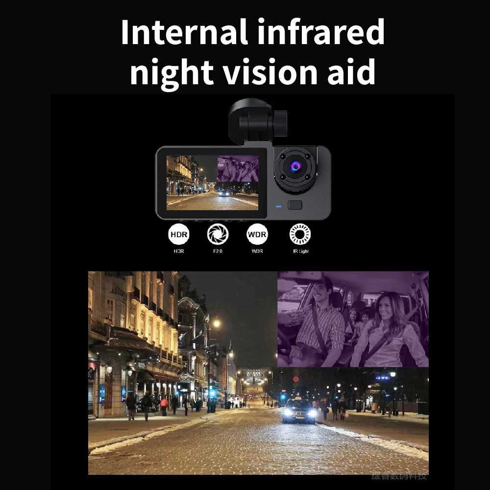 Car dvr 3Lens Car dvr HD 1080P Dash Cam Front Inside Rear Wide Angle Night Vision G-sensor Loop Recording Camera Vehicle Accessories R250529