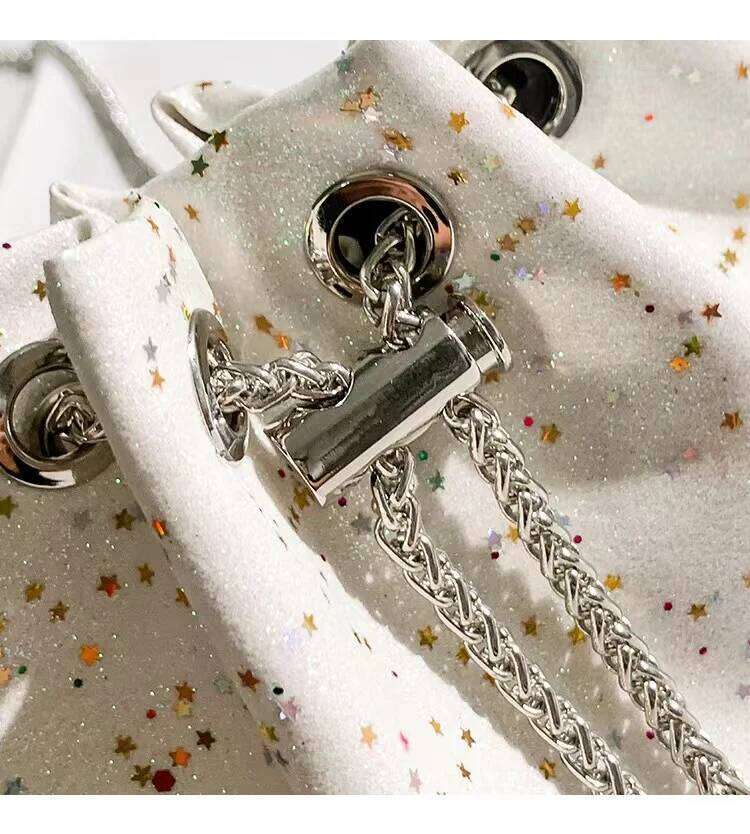 Fashion Women Handbag Glitter Shiny Sequin Bucket Dia Tassel Evening Wedding Party Clutch Purse Crossbody Bag