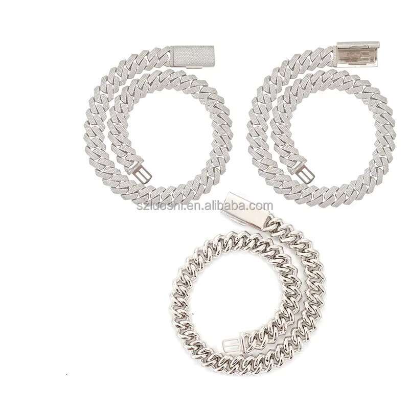 925 Sterling Silver Simulated Diamond 15mm Hip Hop Iced Out Chunky Miami Cuban Link Chain