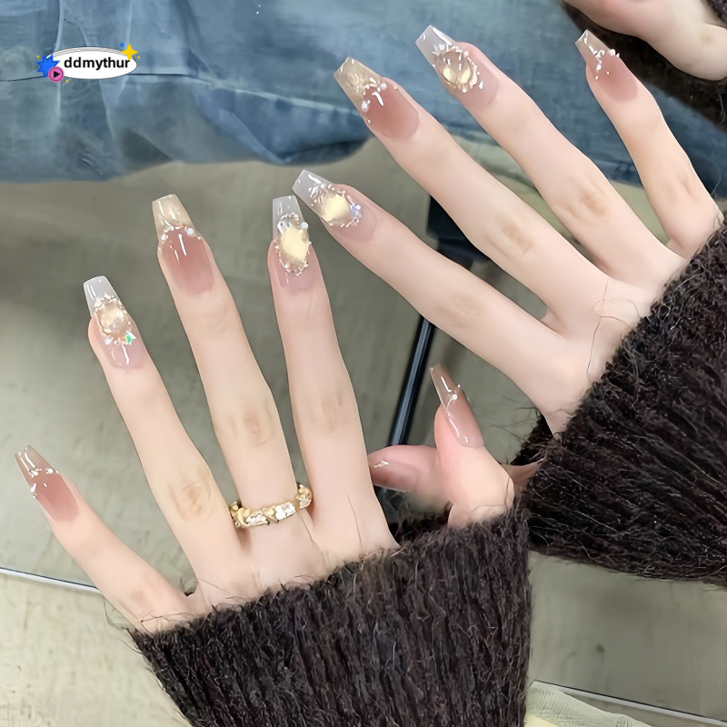 Pure Handmade Wearable Nails High-end Cat Eye Fake Stickers Sparkling Finished Pieces Nail Art Blush Phototherapy Removable ddmythur