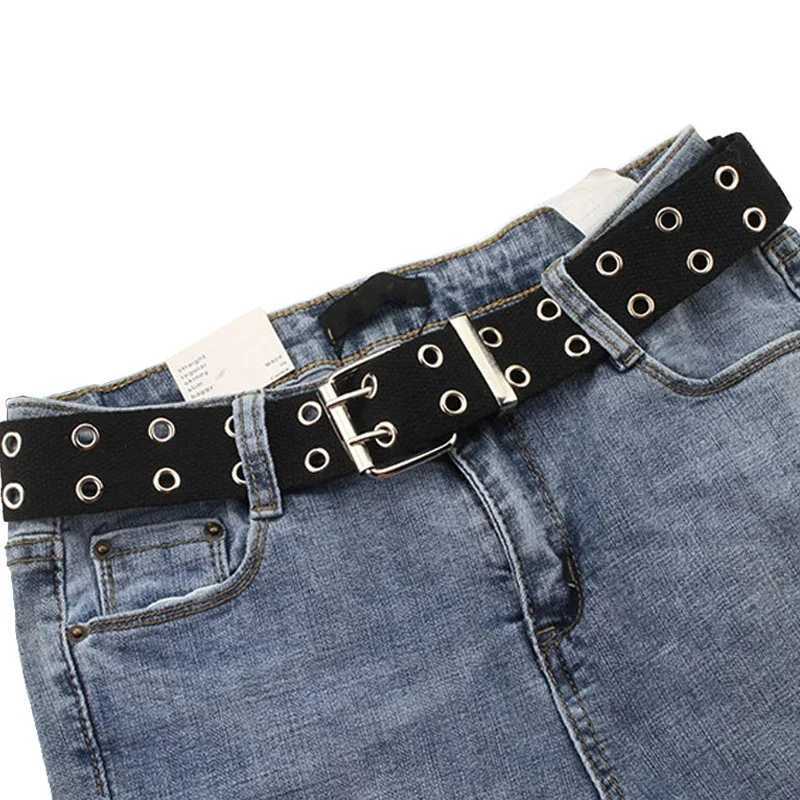 New Design Harajuku Wide Waistband Canvas Web Double Grommet Hole Buckle Belt Female Male Waist Strap Belts for Women Men Jeans XJ250602