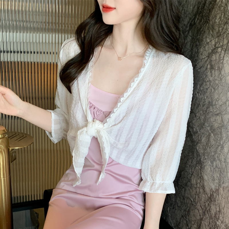 K910 Small shawl jacket for women 2024 spring and summer new small vest versatile chiffon sun protection clothes ultra-thin short exterior cardigan