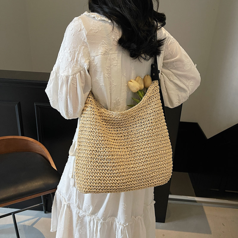 designer Lazy Style Woven Bag for Women 2024 New Forest Series Large Capacity Straw Bag Korean Version Simple Shoulder Beach Bucket Bag