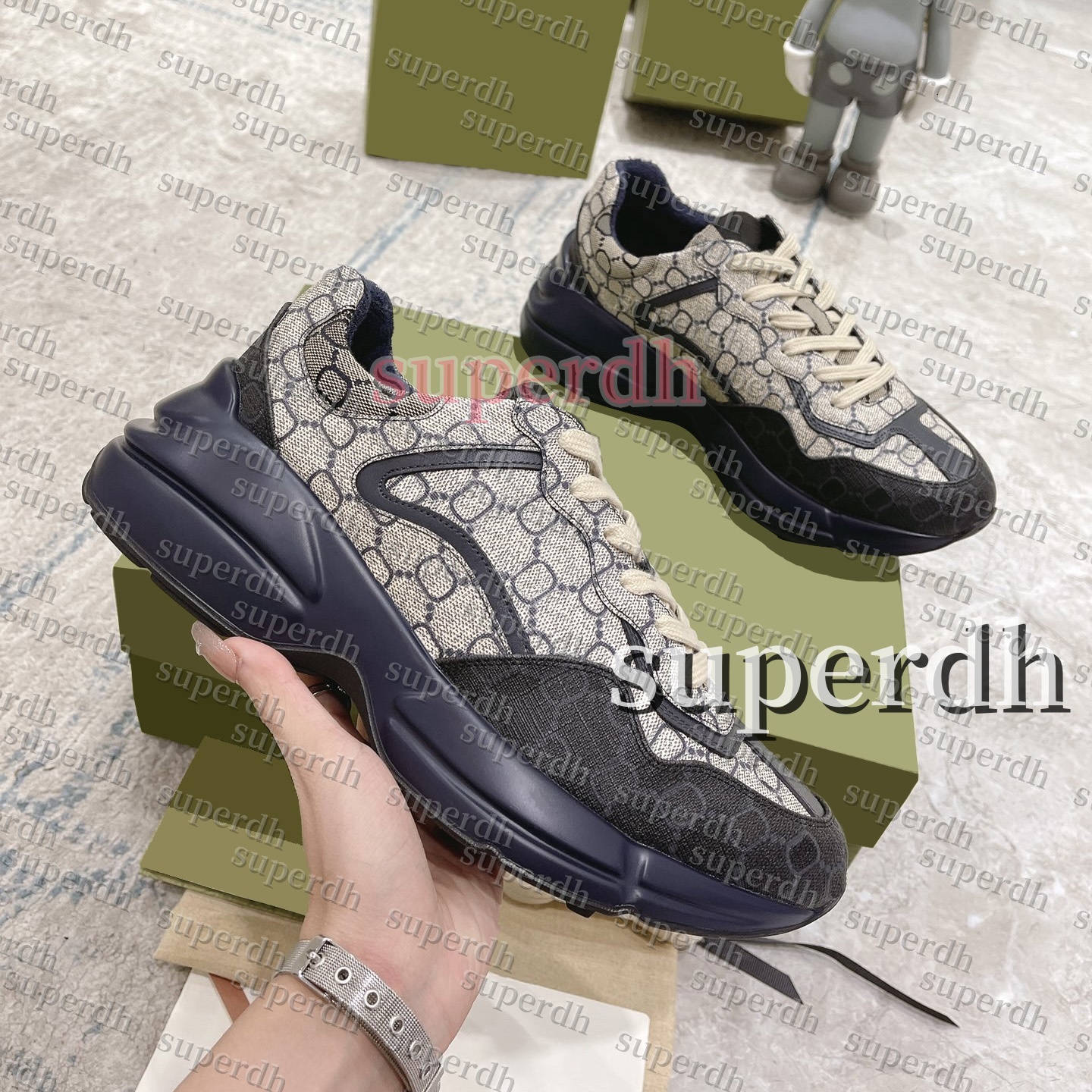 Rhyton Sneakers Designer shoes Multicolor Sneakers Beige Men Trainers Vintage Chaussures Ladies casual leather Shoes Sneaker size 35-45 a64