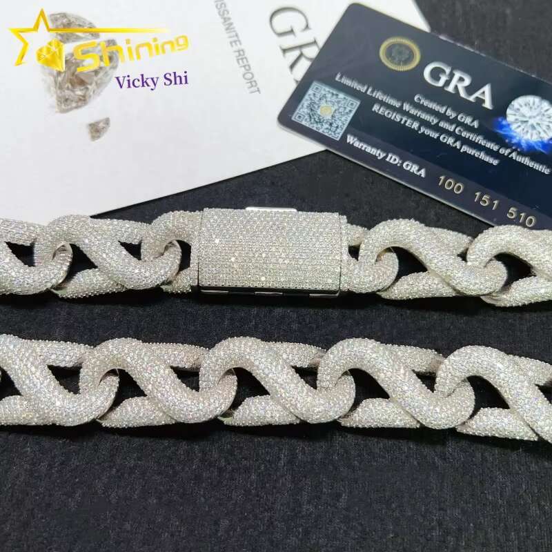 Hip Hop Big Size 20MM Width Fully Diamond Cuban Necklace Customized Iced Out 925 Silver Moissanite Cuban Link Chain