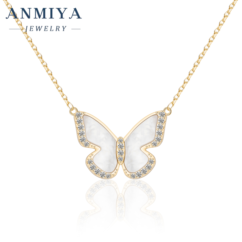 Wholesale Luxury Zirconia 925 Sterling Charm White Shell Butterfly Gold Necklaces Pendant for Women