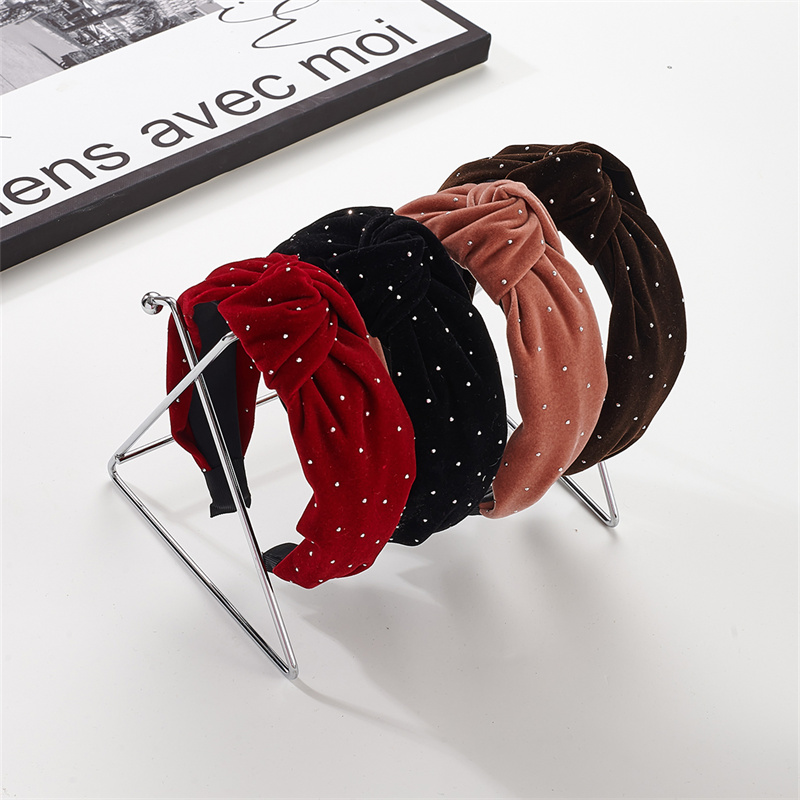 Modern velvet advanced sense of rhinestone knot wide side headband female high-grade hairpin show face small headwear