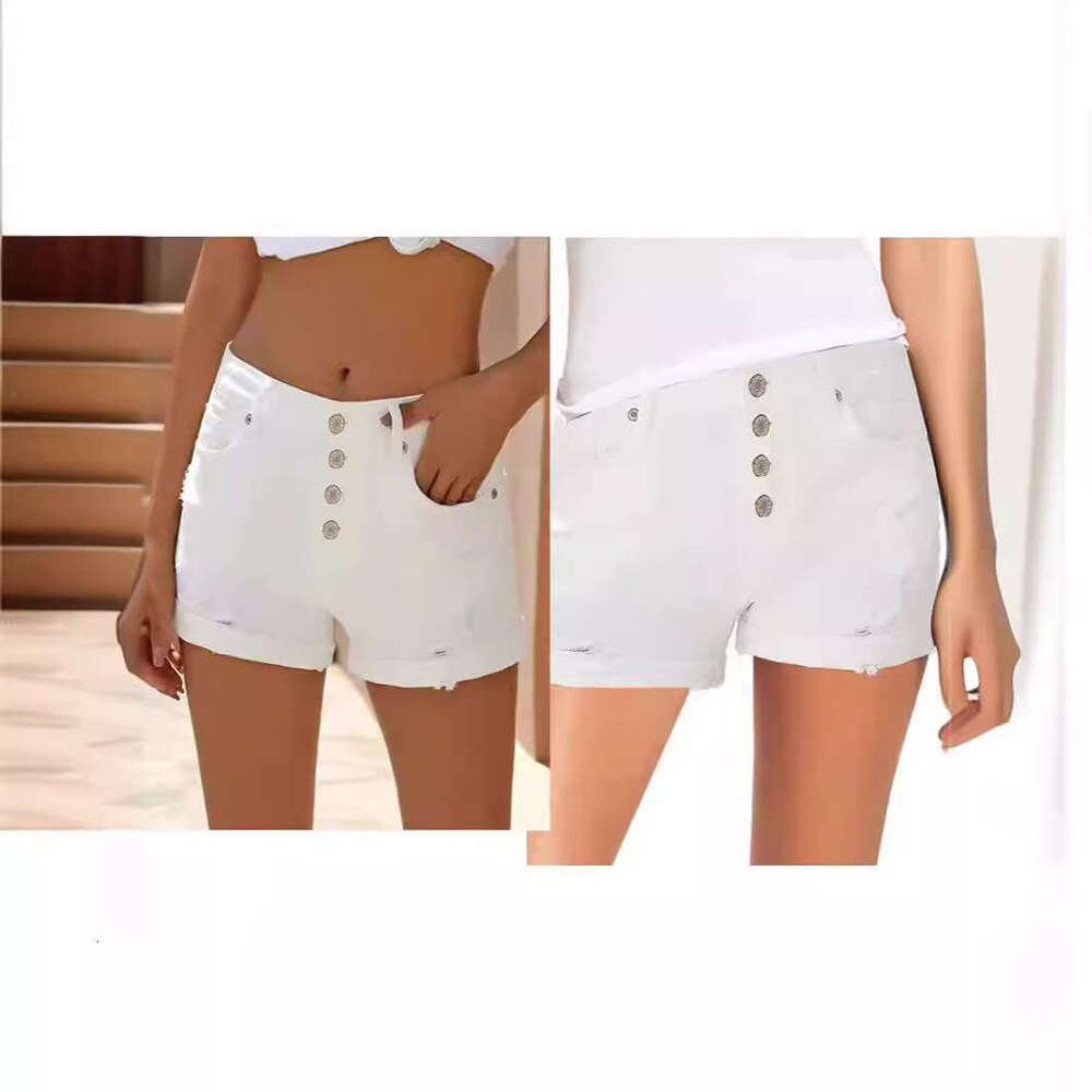 Fashion High-Waisted Stretch Slim Fit Straight Four-Button Denim Shorts B5