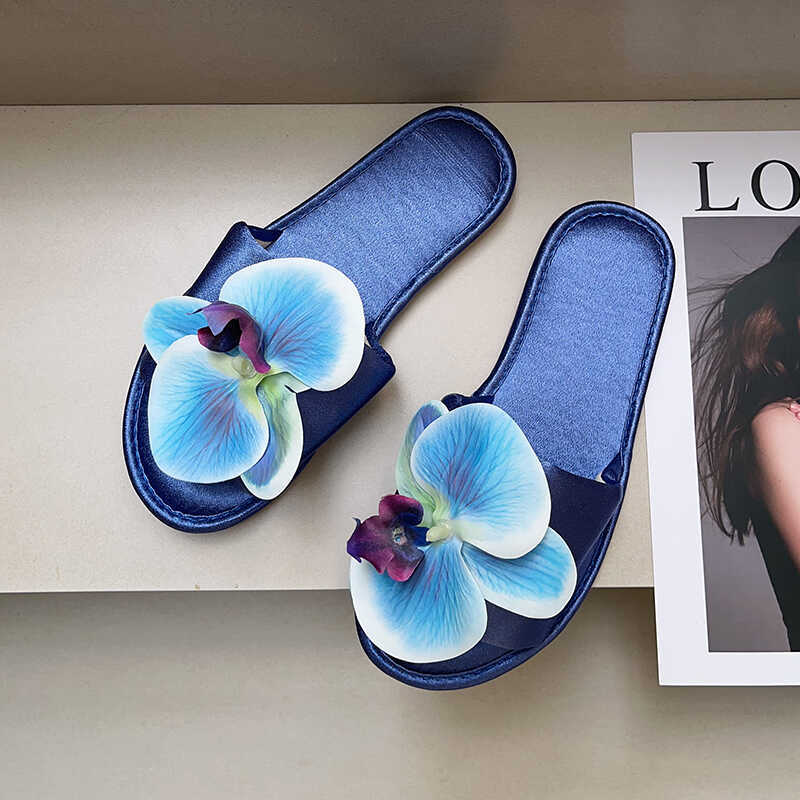 Phalaenopsis Flower Slippers Women's Fashion Versatile Outer Wear Non-slip Flat Bottom One-word Drag Home Soft Bottom Slippers