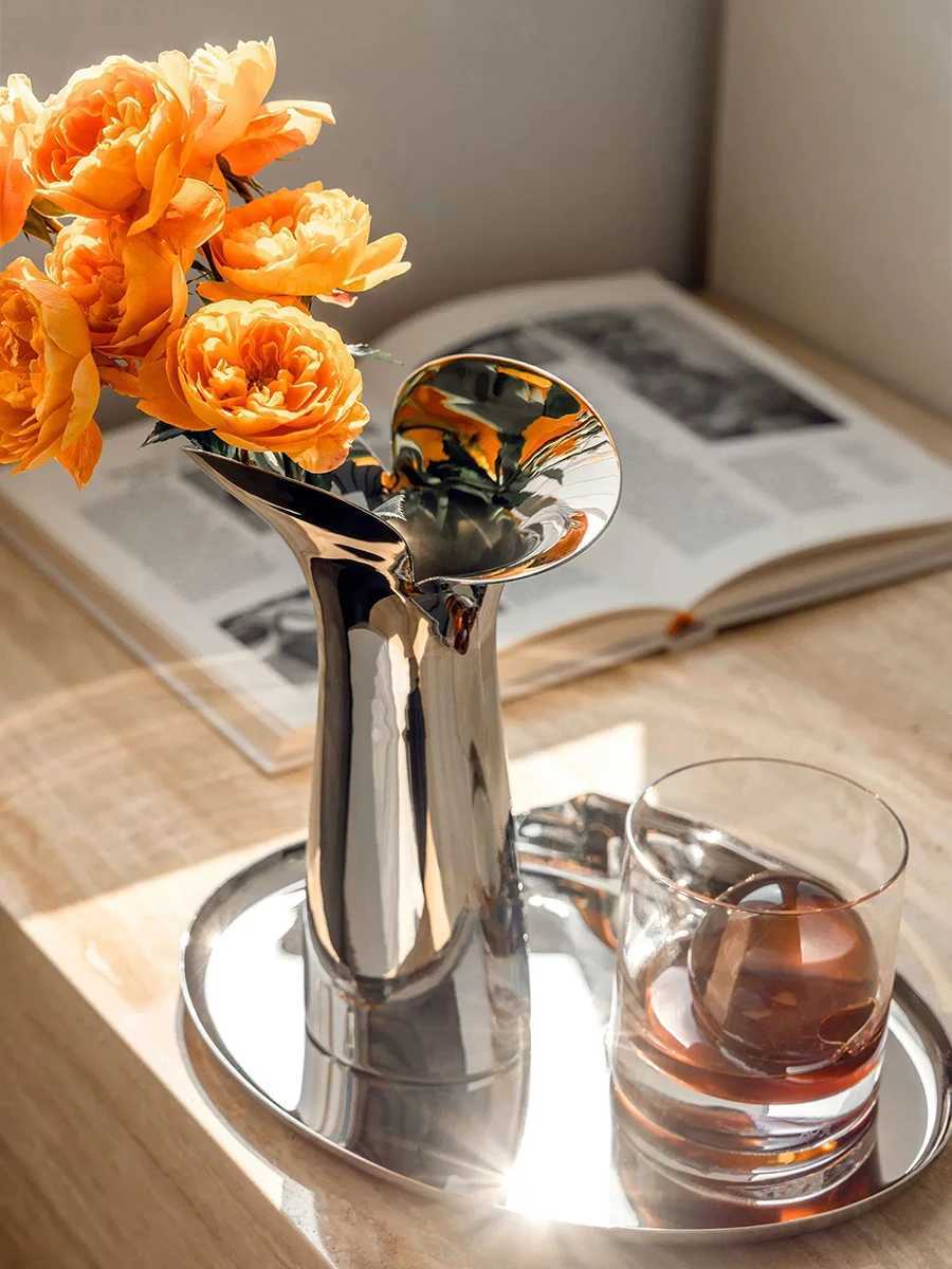 Nordic Designer Vase Decoration He Luxury Stainless Steel Large Vase for Flowers Living Room Decor Wedding Scandinavian Gifts Y250603