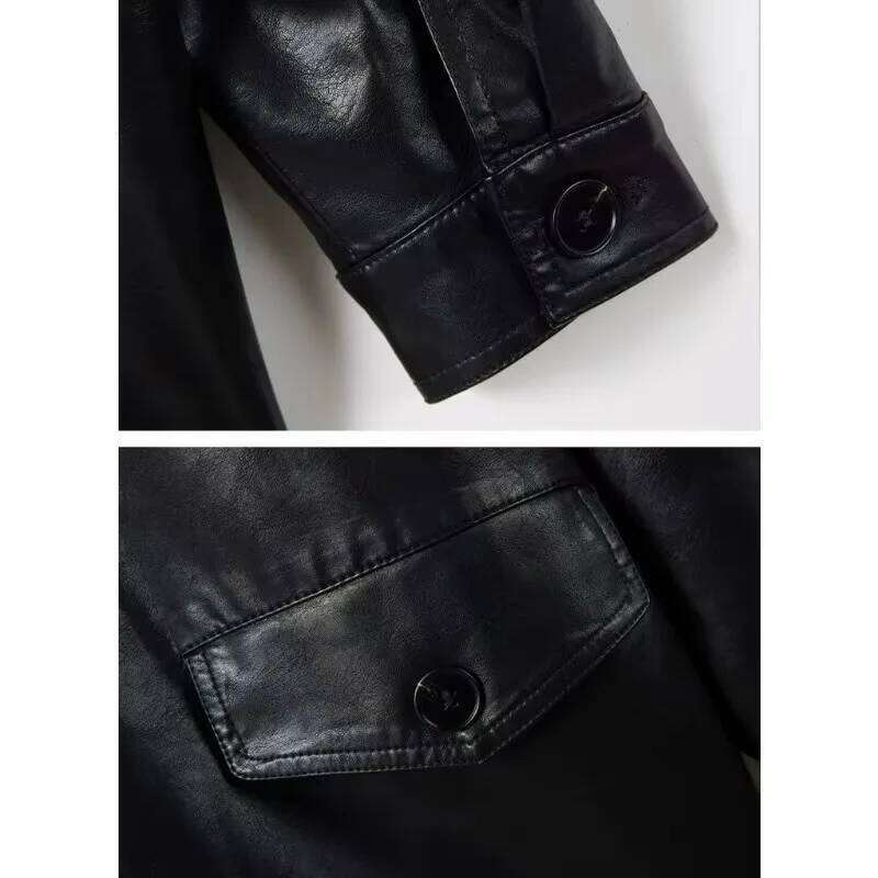 Early Spring New Korean Style Fashion Mid-Length Women's Coat Female Loose Pure Color All-Matching Leather Jacket 2025