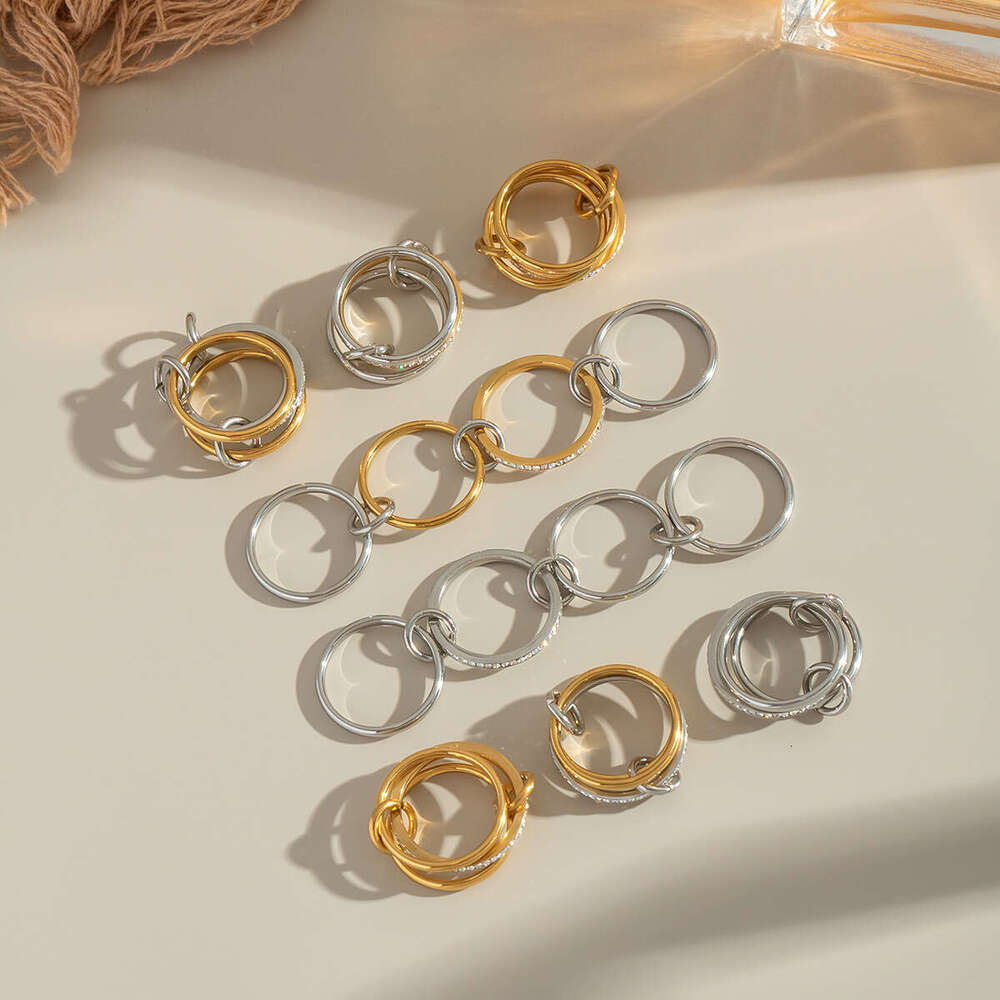 Hot Selling Stainless Steel Plain Band Stackable Rings Gold Simple Versatile with Diamond Hand Jewelry Ring